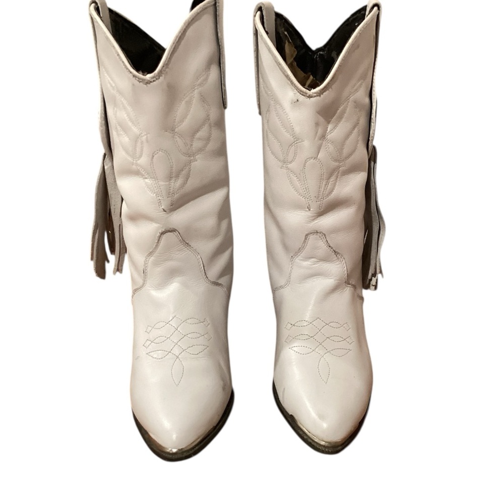 VTG Women's Oak Tree Farms Sahara White Leather Cowgirl Boots Size 5 - Picture 2 of 8